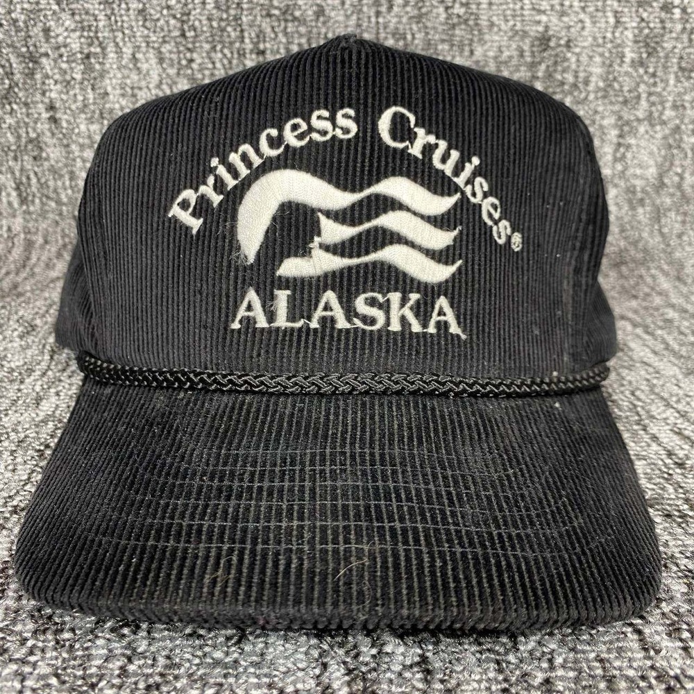 Vintage Princess Cruises‎ Alaska Hat Mens OSFM Black Corduroy Rope Snapback Cap